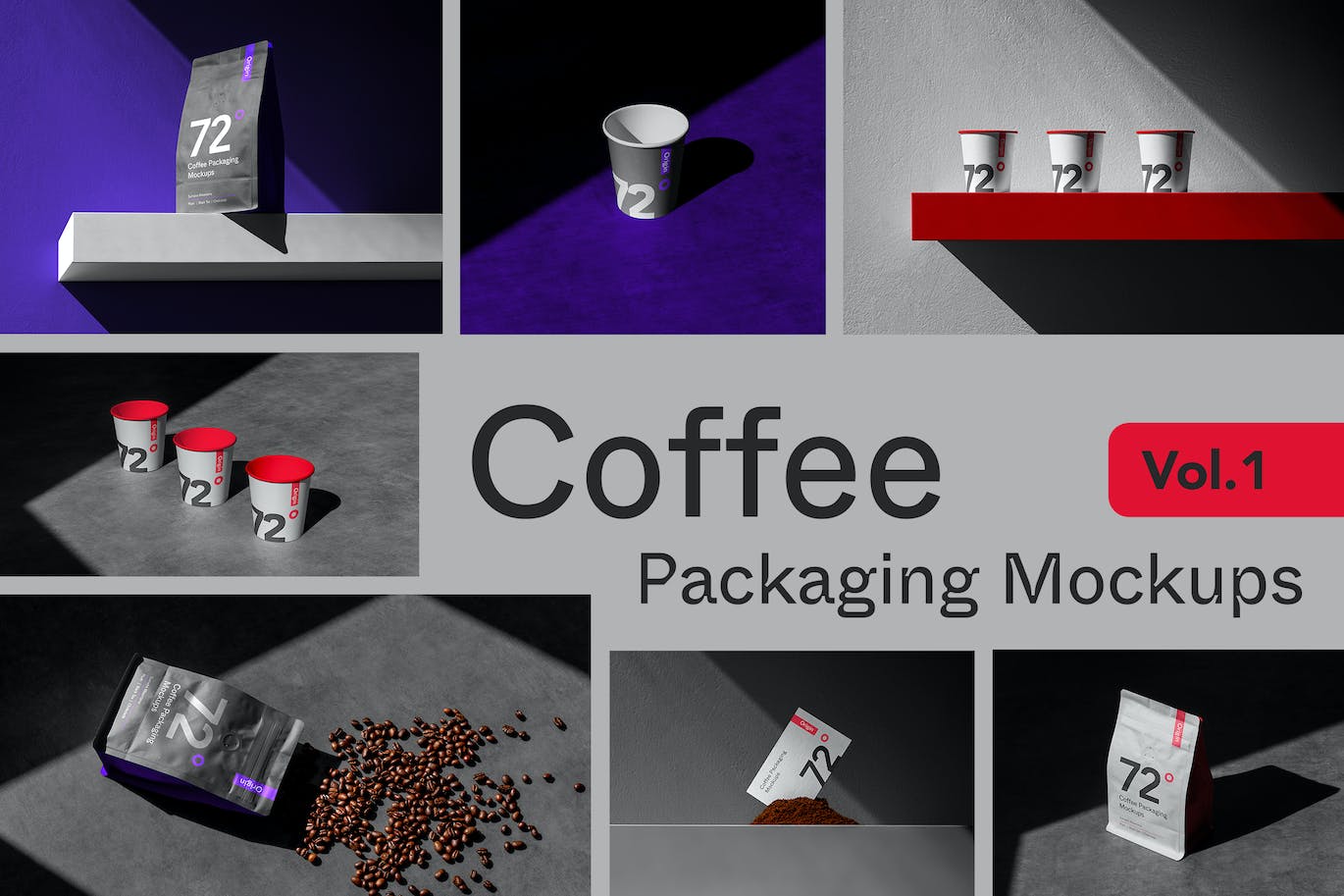 咖啡袋&纸杯品牌包装样机v1 Origin Coffee Packaging Mockups Vol. 1 样机素材 sucaiwan.com