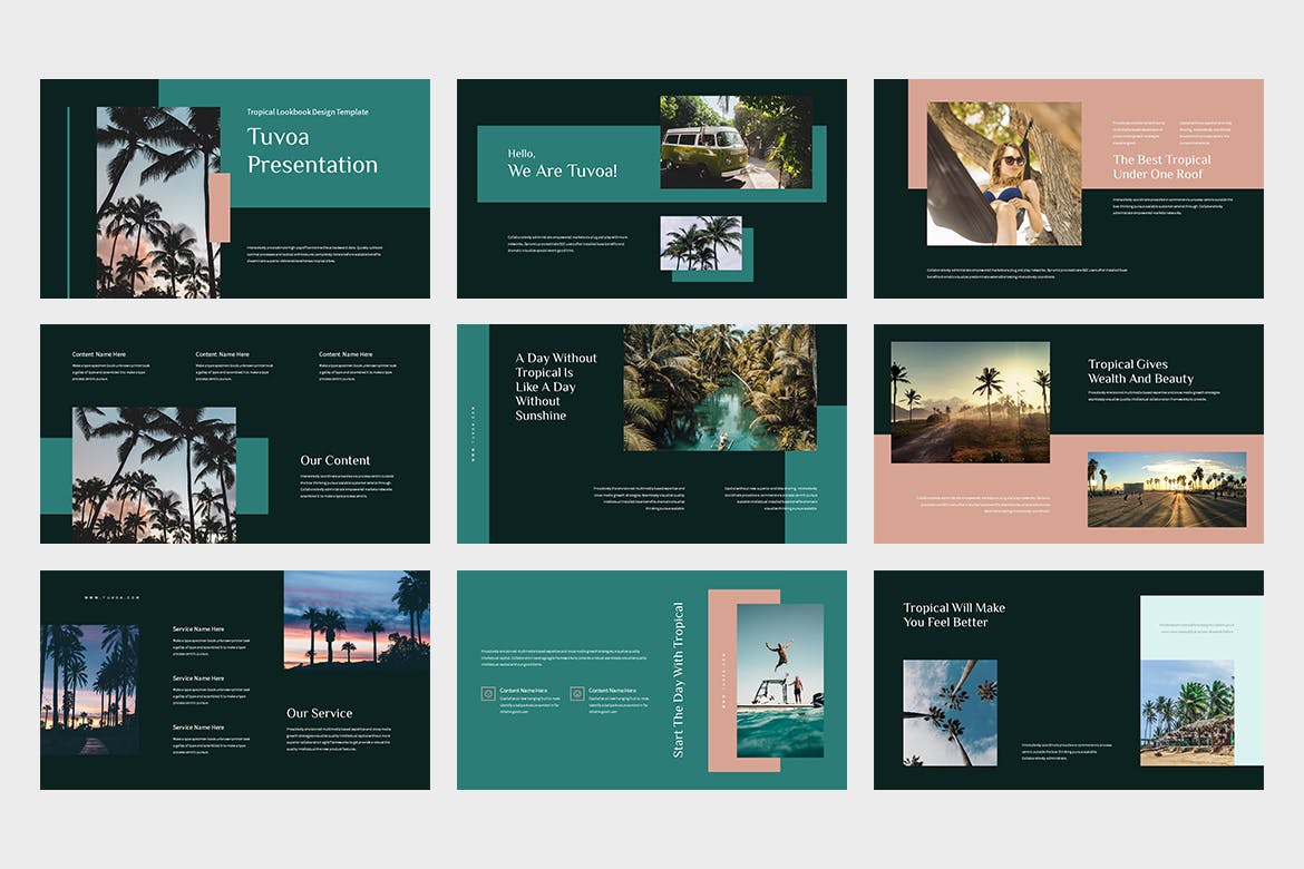 热带旅行Lookbook幻灯片演示PPT模板 Tuvoa : Tropical Lookbook Powerpoint Template 幻灯图表 sucaiwan.com