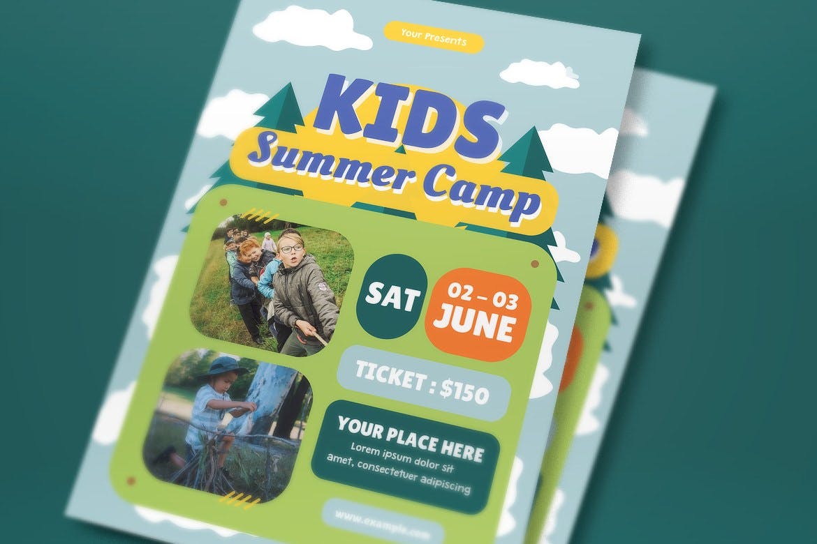 儿童夏令营传单素材 Kids Camp Flyer Set 设计素材 sucaiwan.com