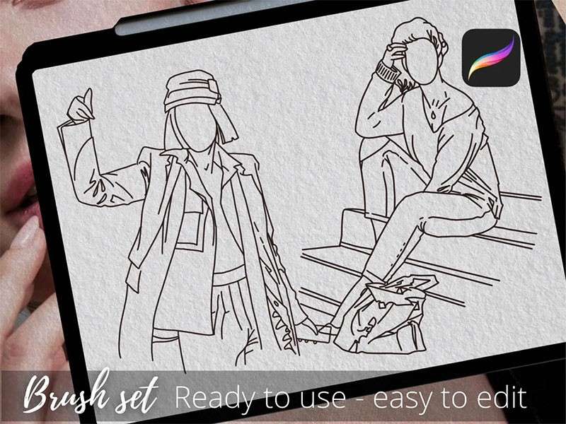 20个女性抽象线条画Procreate笔刷 笔刷资源 sucaiwan.com