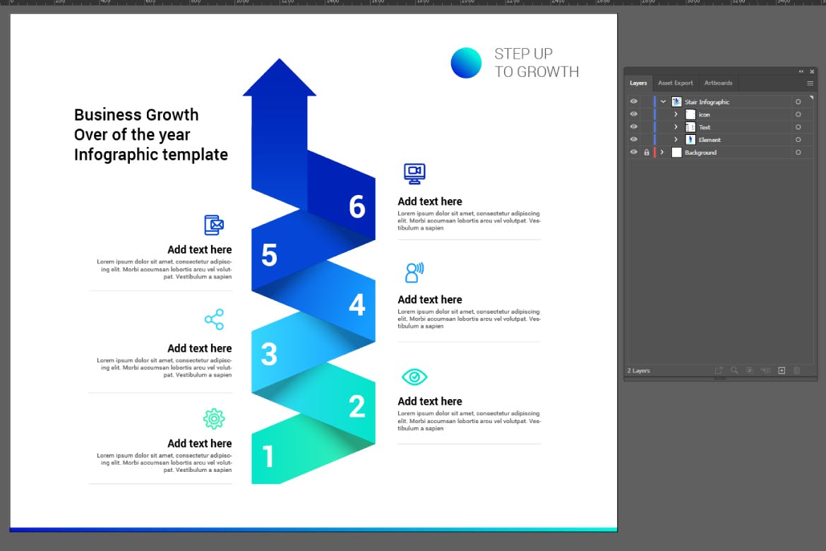 渐变色楼梯信息图表设计模板 Stair Infographic 幻灯图表 sucaiwan.com