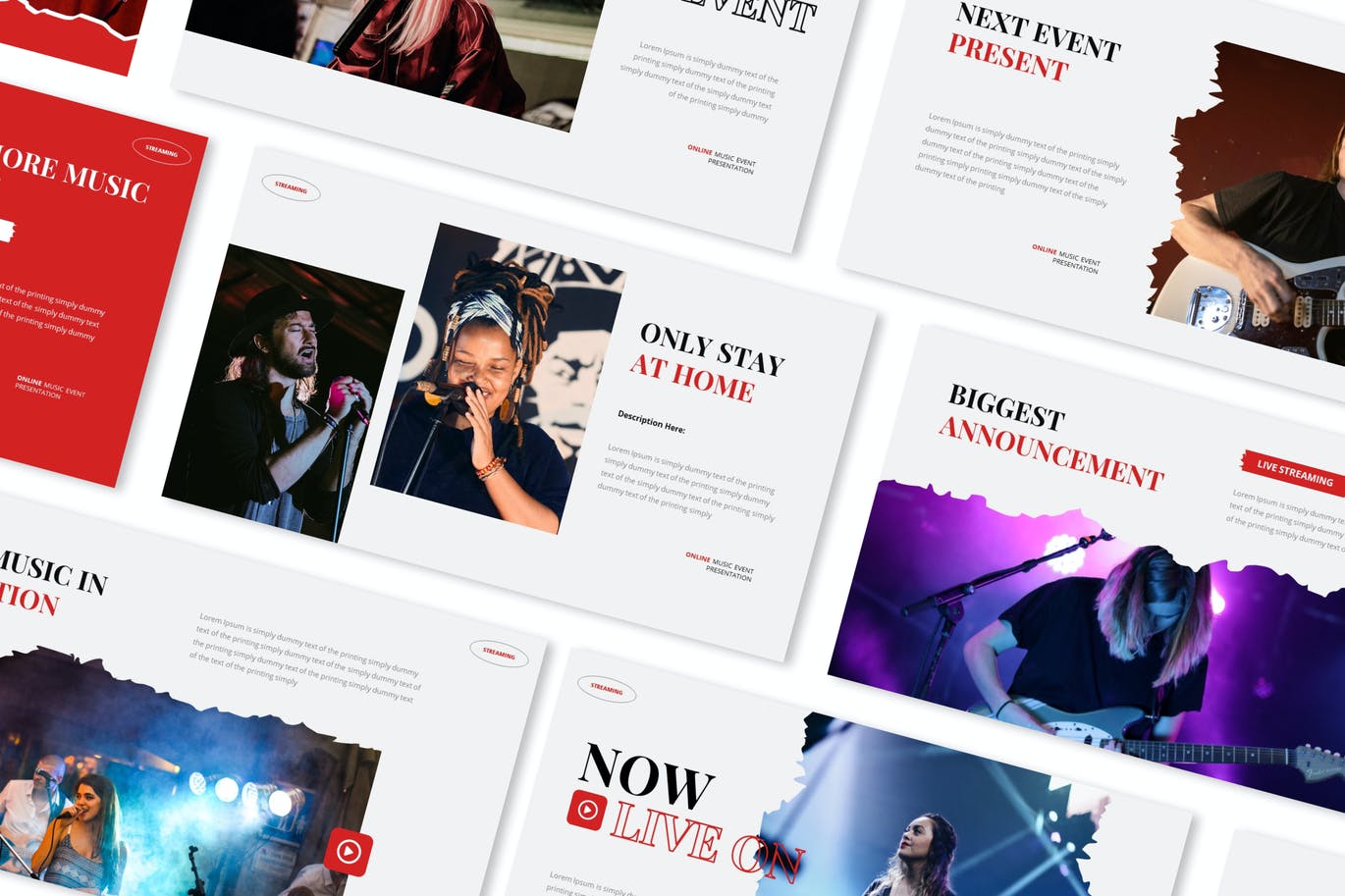 在线音乐活动演示PPT模板 Online Music Event Powerpoint Presentation Template 幻灯图表 sucaiwan.com