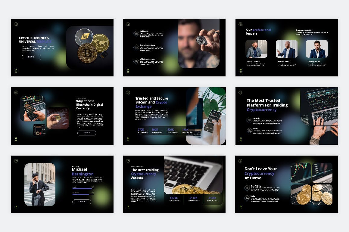 加密货币金融演示PPT模板 Cryptocurrency PowerPoint Template 幻灯图表 sucaiwan.com