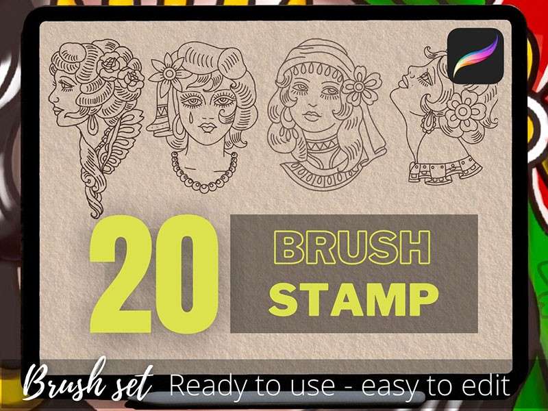 20个女性线描画Procreate笔刷 笔刷资源 sucaiwan.com