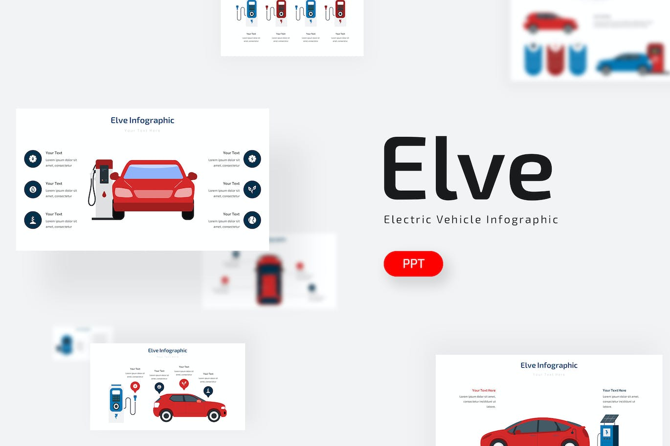 汽车充电信息图表PPT幻灯片模板素材 Elve Infographic – Powerpoint Template 幻灯图表 sucaiwan.com
