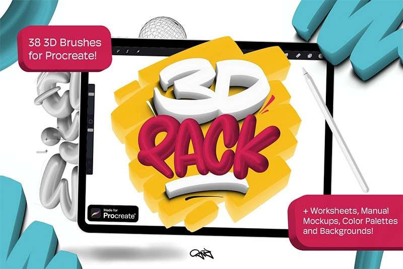 抖音3D立体字Procreate笔刷 笔刷资源 sucaiwan.com