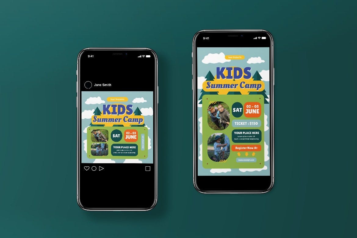 儿童夏令营传单素材 Kids Camp Flyer Set 设计素材 sucaiwan.com