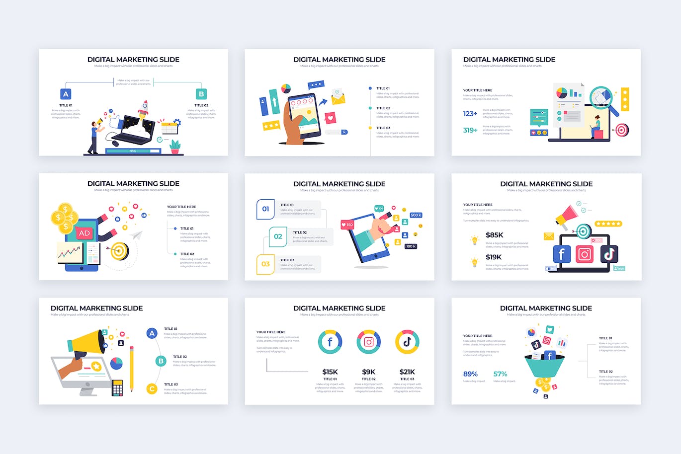 数字营销信息图表设计AI矢量模板 Digital Marketing Illustrator Infographics 幻灯图表 sucaiwan.com