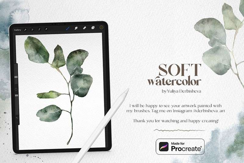 柔和的水彩插画Procreate笔刷 笔刷资源 sucaiwan.com