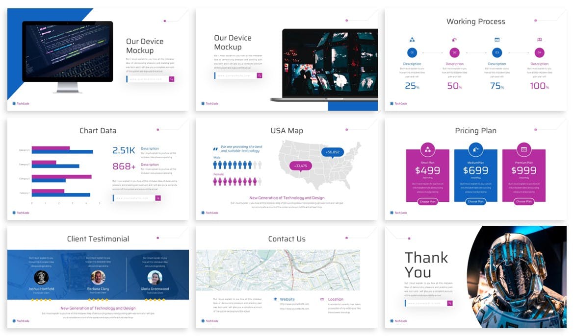 网络科技演示PPT模板 Techcode – Technology Powerpoint Template 幻灯图表 sucaiwan.com
