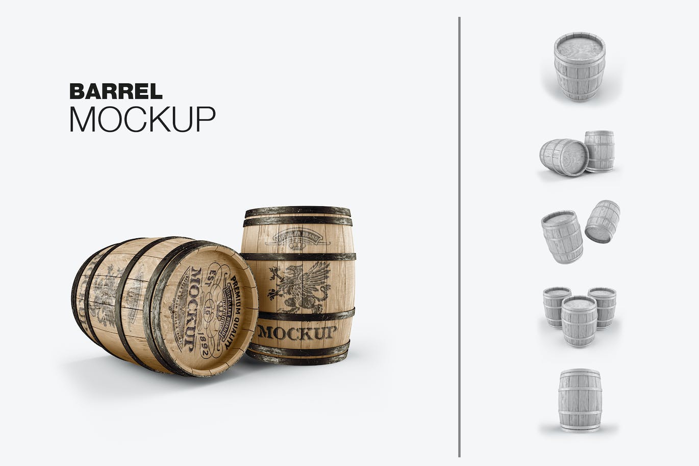 木桶酒桶Logo设计样机 Set Wooden Barrels Mockup 样机素材 sucaiwan.com