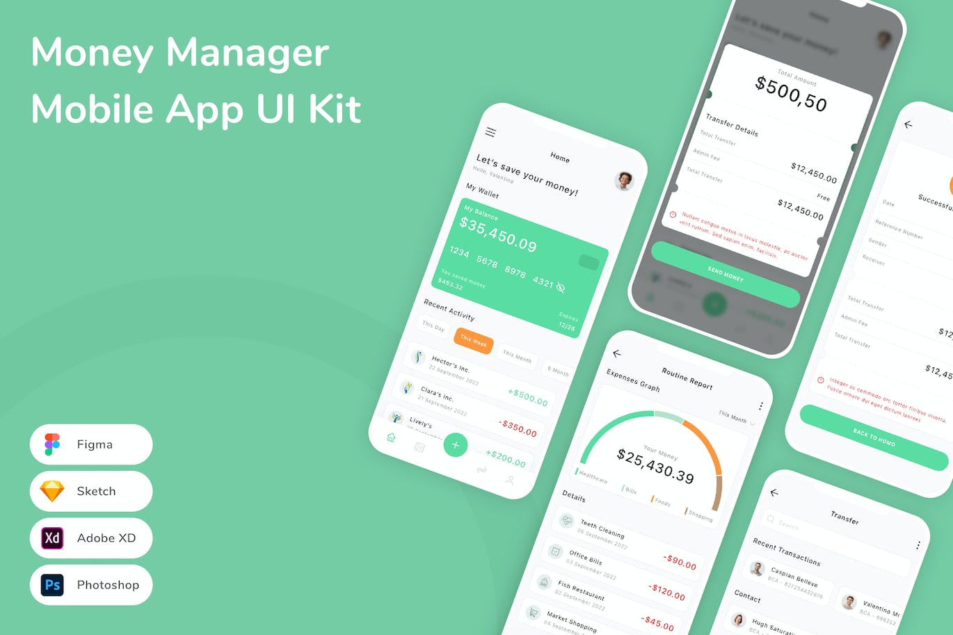货币钱包App手机应用程序UI设计素材 Money Manager Mobile App UI Kit APP UI sucaiwan.com