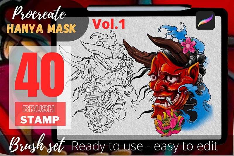 传统日式刺青图案Procreate笔刷 笔刷资源 sucaiwan.com