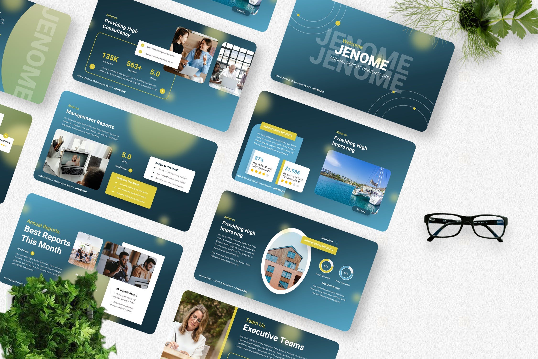 年度报告PPT幻灯片模板素材 Jenome – Annual Report Powerpoint Template 幻灯图表 sucaiwan.com
