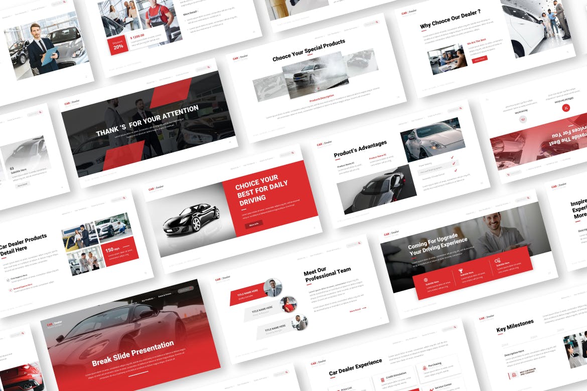 汽车经销商PowerPoint演示文稿模板 Car Dealer Powerpoint Presentation Template 幻灯图表 sucaiwan.com