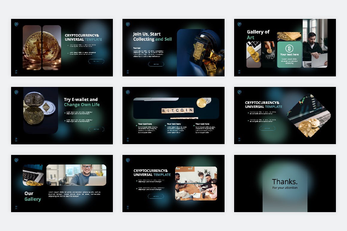 加密货币多用途PPT设计模板 Cryptocurrency PowerPoint Template 幻灯图表 sucaiwan.com