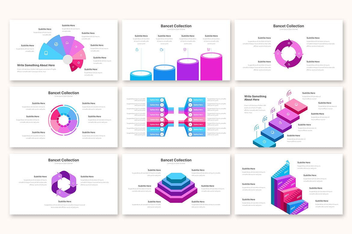 银行数据信息图表Powerpoint模板 Bancet Infographic – Powerpoint Template 幻灯图表 sucaiwan.com