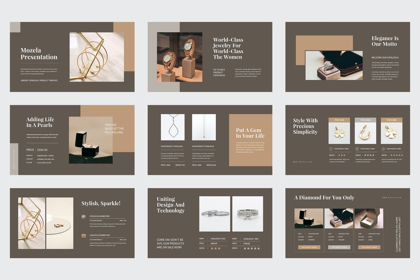 珠宝首饰品牌PowerPoint演示文稿模板 Mozela – Jewerly Catalogue Powerpoint Template 幻灯图表 第9张-素材湾丨精选海外优质设计素材资源 珠宝首饰品牌PowerPoint演示文稿模板 Mozela – Jewerly Catalogue Powerpoint Template 幻灯图表 sucaiwan.com