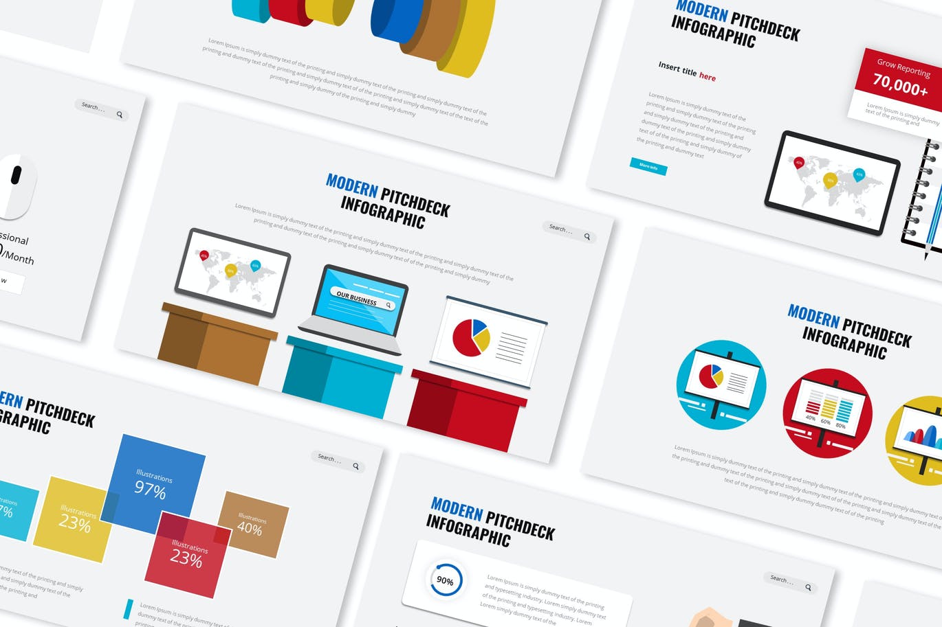 现代演讲信息图表PPT演示文稿 Modern Pitchdeck Infographic Powerpoint Template 幻灯图表 sucaiwan.com