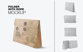 绕绳纸文件袋夹设计样机 Kraft Folder with Bow mockup