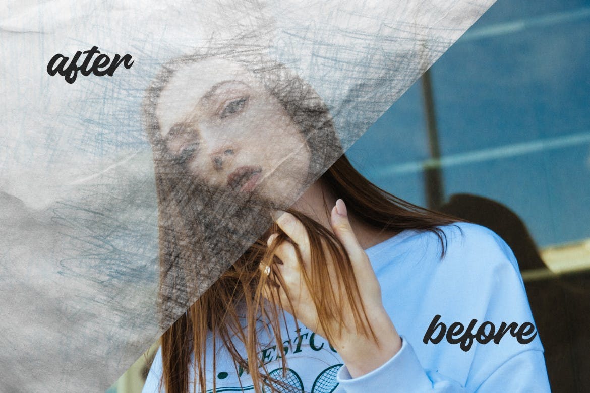 铅笔涂鸦照片特效PS图层样式 Pencil Scribble Photo Effect 插件预设 sucaiwan.com