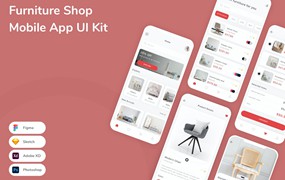 家具店App手机应用程序UI设计素材 Furniture Shop Mobile App UI Kit