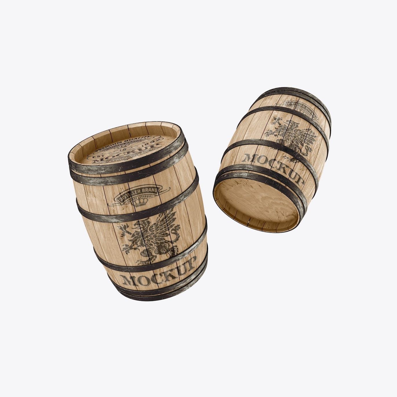 木桶酒桶Logo设计样机 Set Wooden Barrels Mockup 样机素材 sucaiwan.com