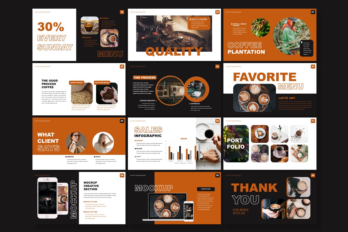 咖啡行业PPT幻灯片模板素材 Coffee Shop – Powerpoint 幻灯图表 sucaiwan.com