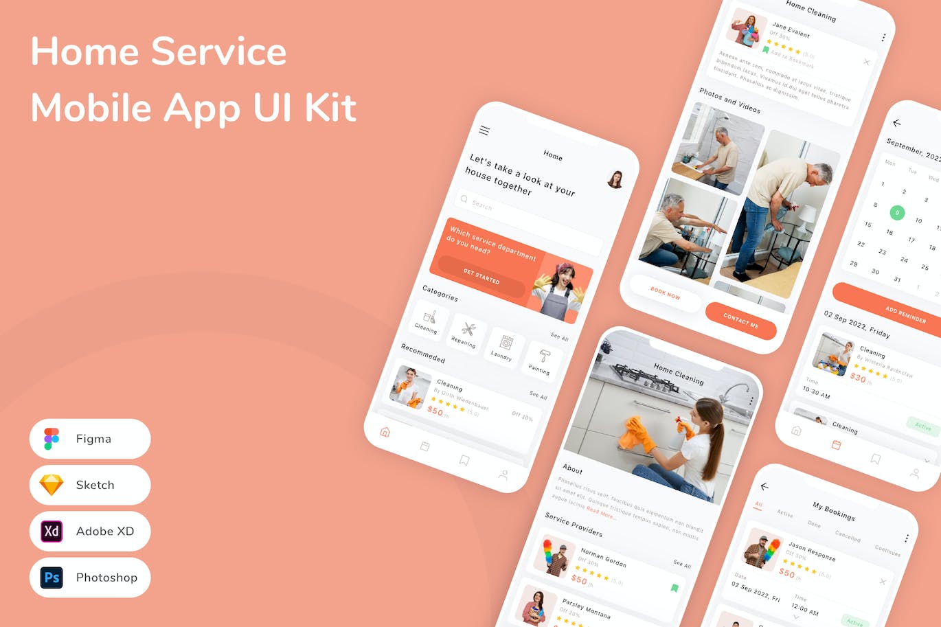 家庭家政服务App手机应用程序UI设计素材 Home Service Mobile App UI Kit APP UI sucaiwan.com