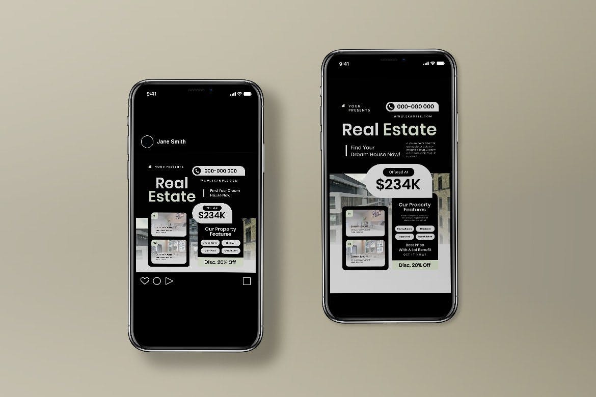 黑色几何图形房地产海报模板下载 Black Geometric Real Estate Flyer Set 设计素材 sucaiwan.com