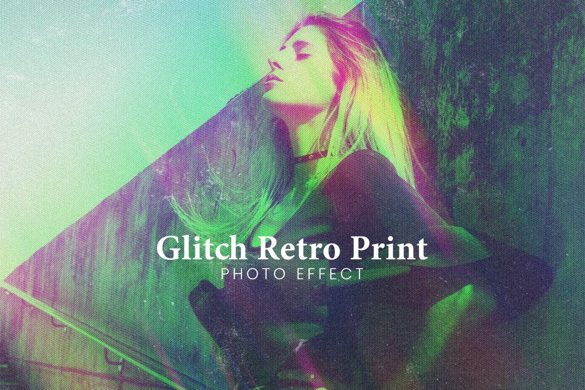 闪亮复古印花照片特效PS图层样式 Glitch Retro Print Photo Effect 插件预设 sucaiwan.com