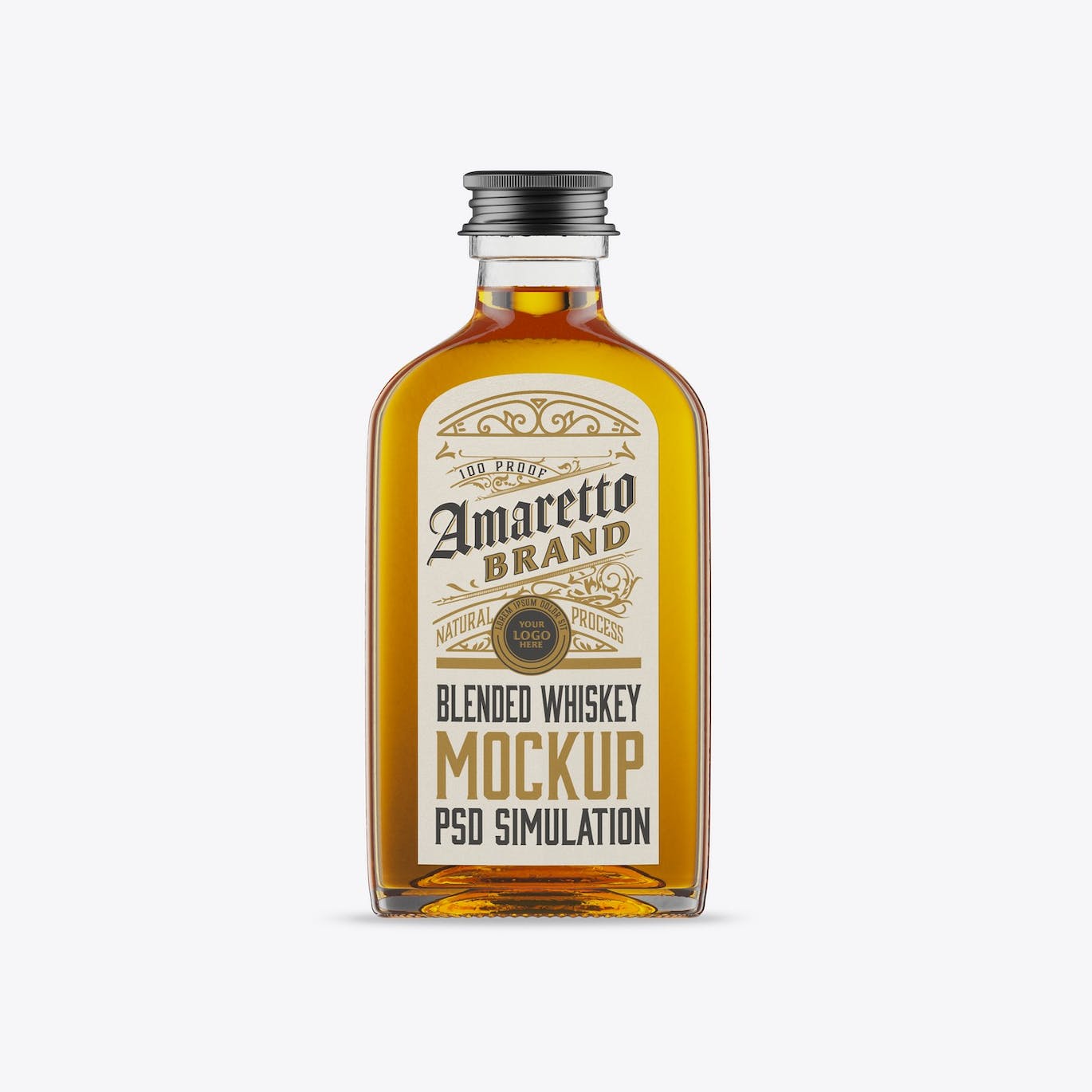 扁平威士忌玻璃瓶设计样机 Flat Whiskey Glass Bottle Mockup 样机素材 sucaiwan.com