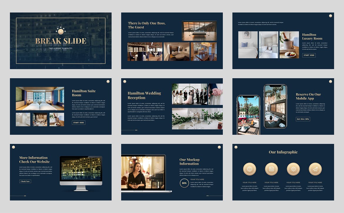 豪华酒店介绍Powerpoint幻灯片模板 Hamilton – Luxury Hotel Powerpoint Template 幻灯图表 sucaiwan.com