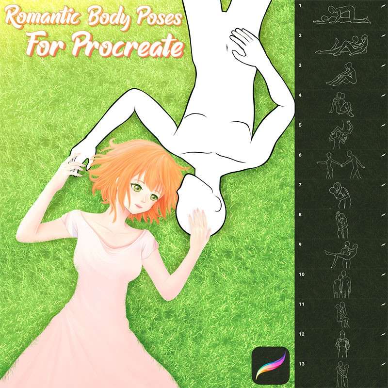 情侣互动姿势线稿Procreate笔刷 笔刷资源 sucaiwan.com