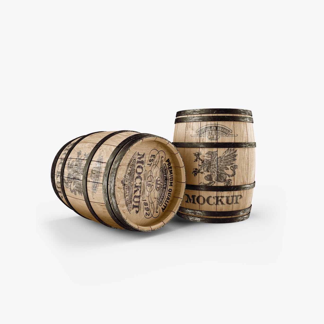 木桶酒桶Logo设计样机 Set Wooden Barrels Mockup 样机素材 sucaiwan.com