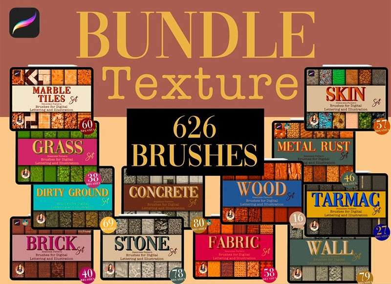 626个Procreate真实质感纹理笔刷套装 笔刷资源 sucaiwan.com
