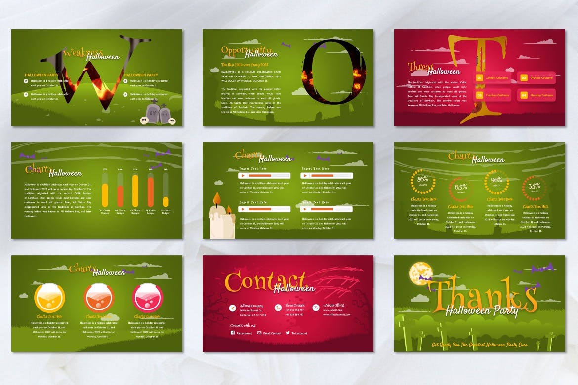 万圣节派对活动PPT模板下载 Zambie – Halloween Party Powerpoint Template 幻灯图表 sucaiwan.com