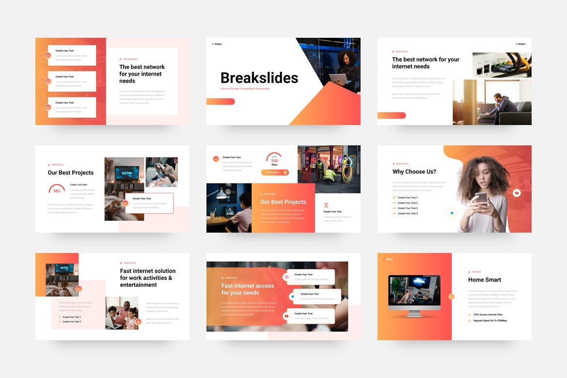 互联网提供商和电信PPT创意模板 Netgen – Internet Provider & Telecom PowerPoint 幻灯图表 sucaiwan.com