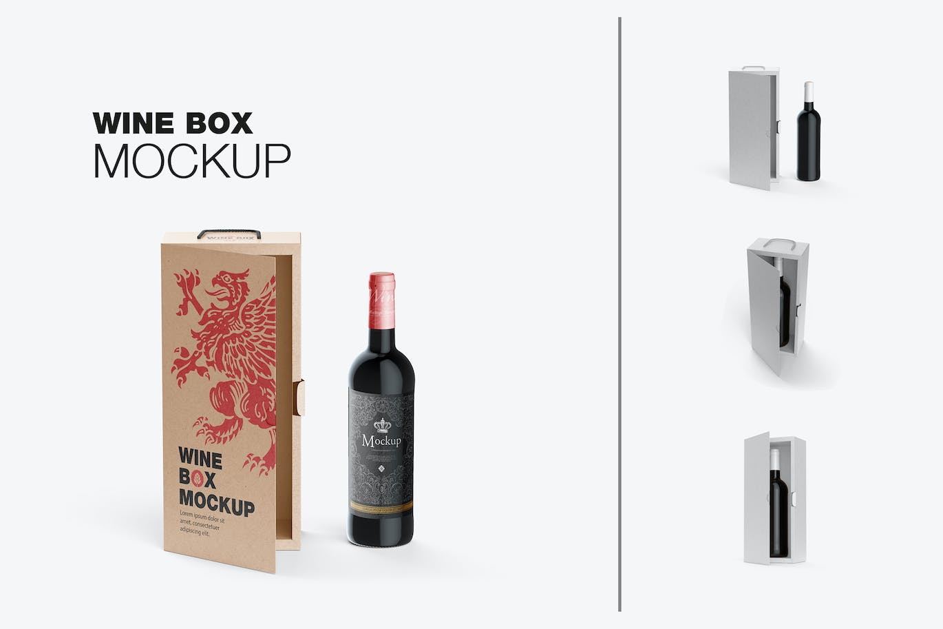 红酒酒瓶纸礼盒品牌包装设计样机 Box with Wine Bottle Mockup 样机素材 sucaiwan.com
