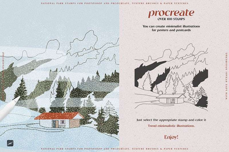 100+自然风景剪影图案Procreate笔刷 笔刷资源 sucaiwan.com
