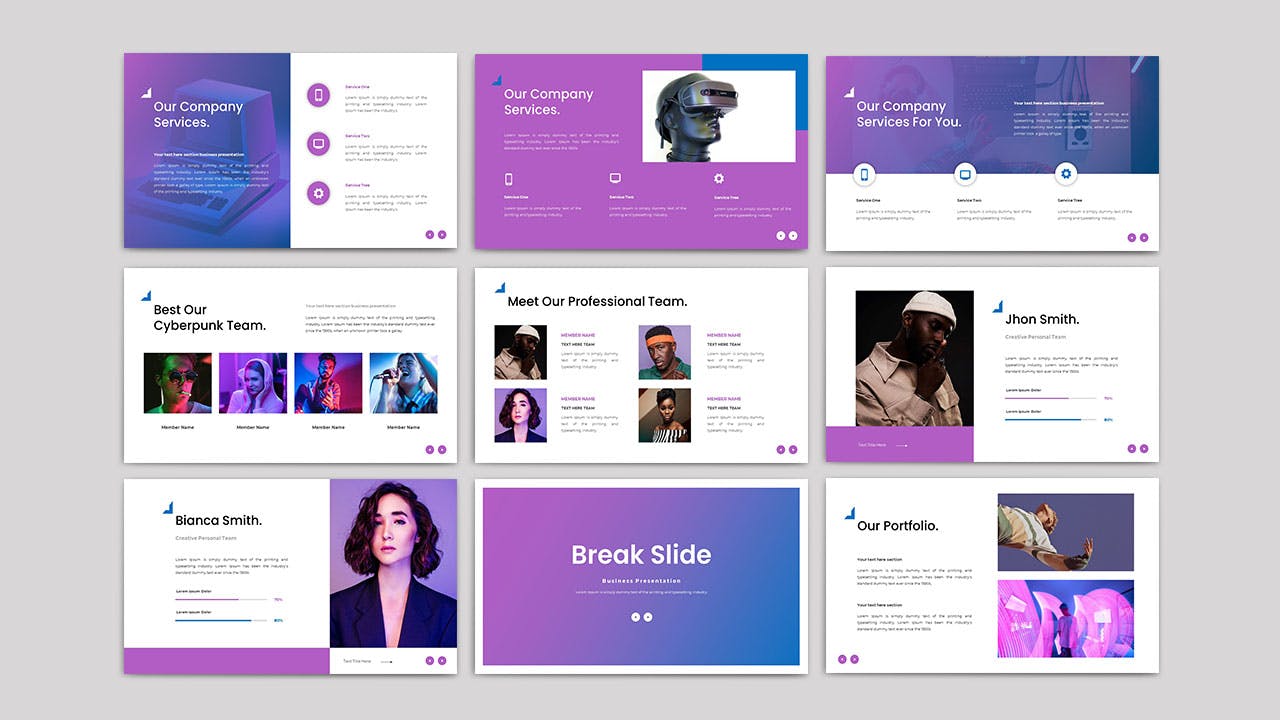 赛博朋克PPT创意模板 CYBERPUNK – Pastel Powerpoint Template 幻灯图表 sucaiwan.com