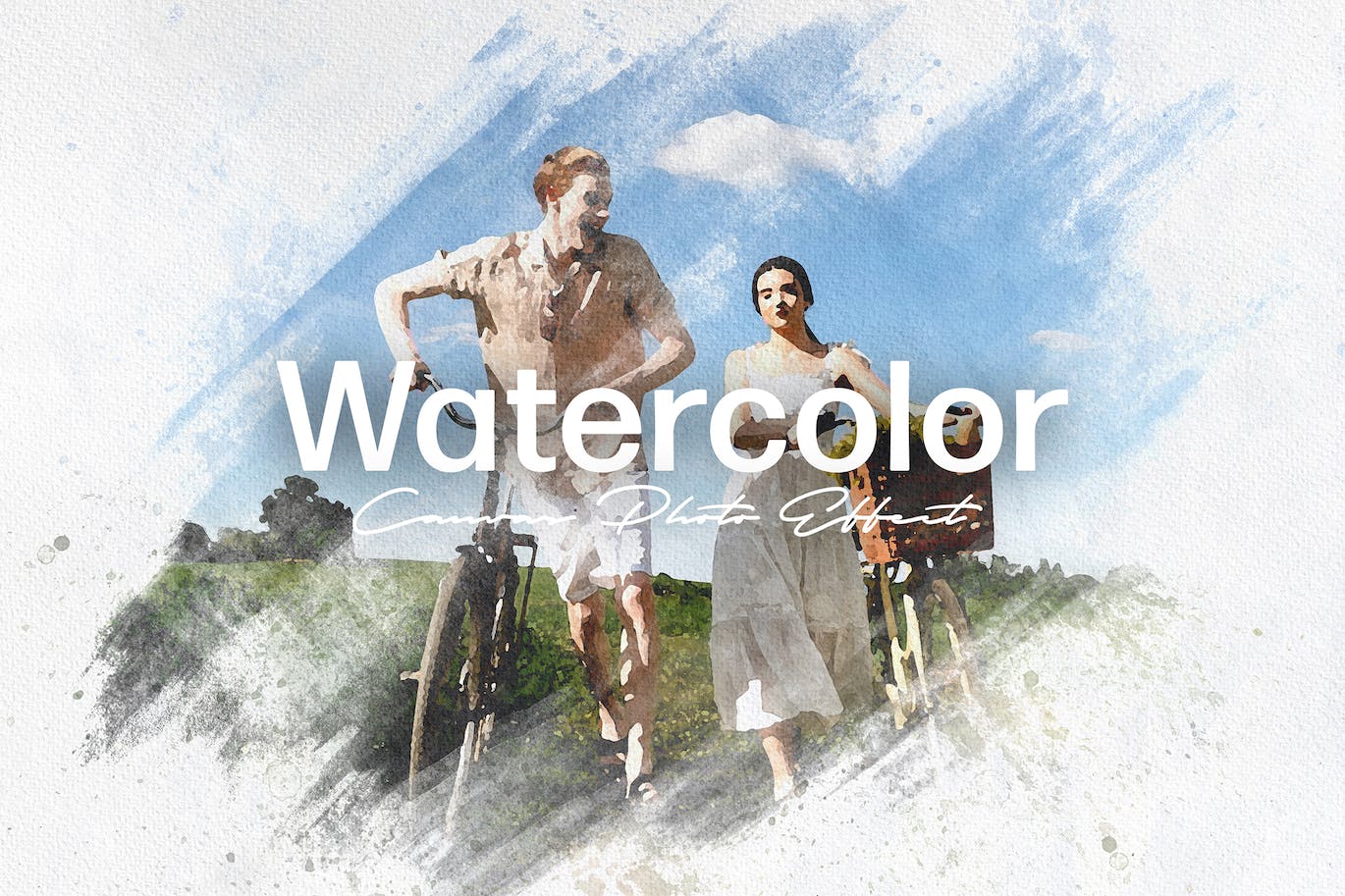 水彩画照片特效PS图层样式 Watercolor Canvas Photo Effect 插件预设 sucaiwan.com