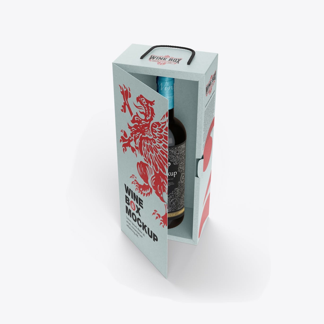 红酒酒瓶纸礼盒品牌包装设计样机 Box with Wine Bottle Mockup 样机素材 sucaiwan.com