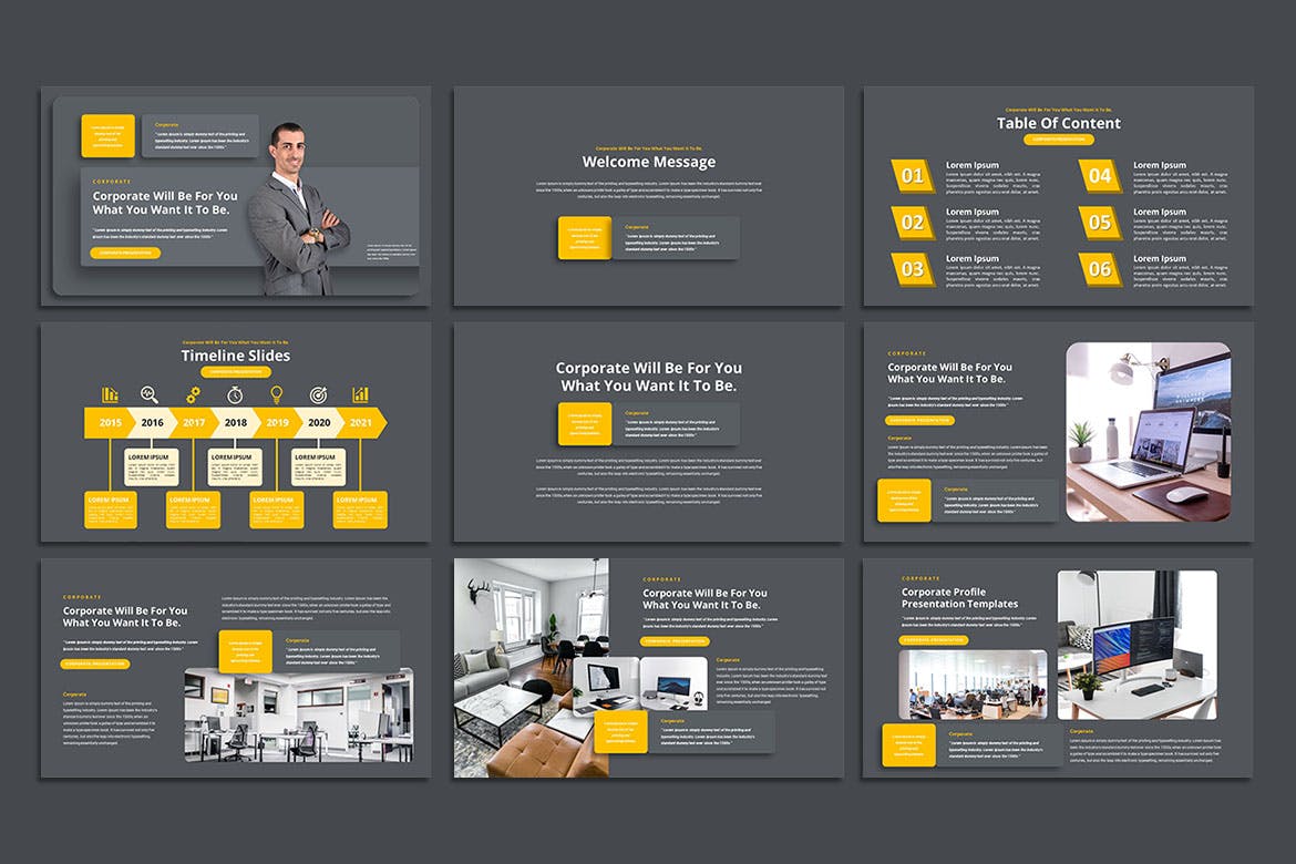 公司企业深色PPT模板 Corporate – PowerPoint Template 幻灯图表 sucaiwan.com
