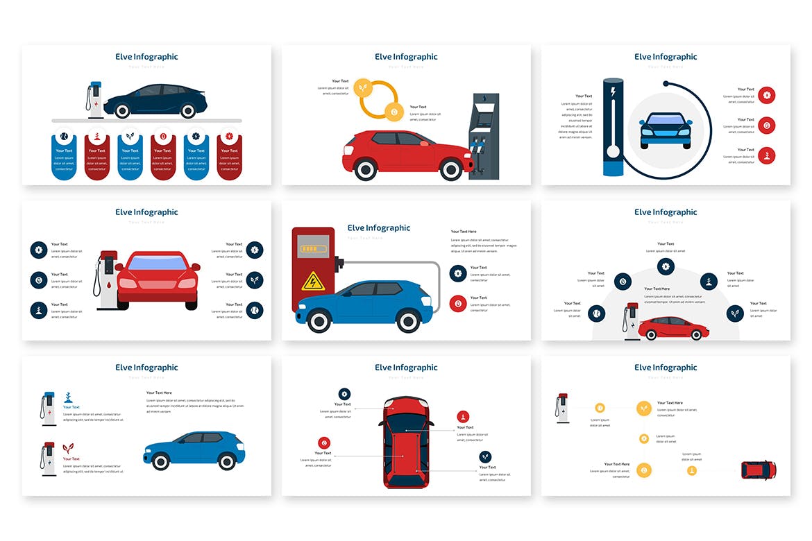 汽车充电信息图表PPT幻灯片模板素材 Elve Infographic – Powerpoint Template 幻灯图表 sucaiwan.com