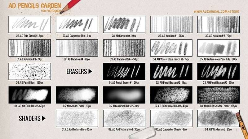 100+铅笔速写PS笔刷工具，TPL格式 笔刷资源 sucaiwan.com