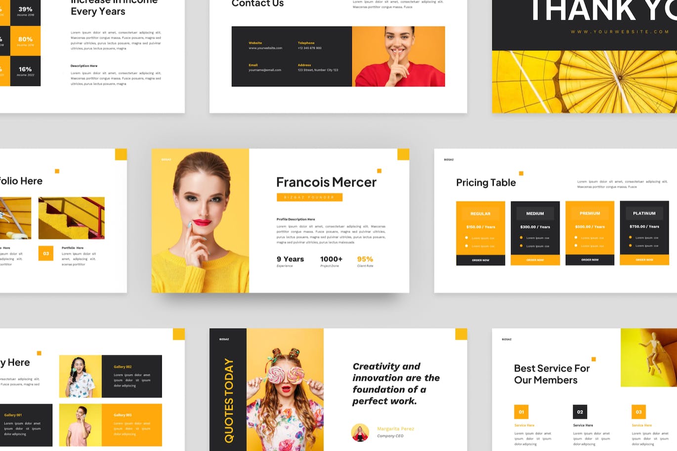 创意多彩演示文稿PPT模板 Bizgaz – Creative Colorful Powerpoint Template 幻灯图表 sucaiwan.com