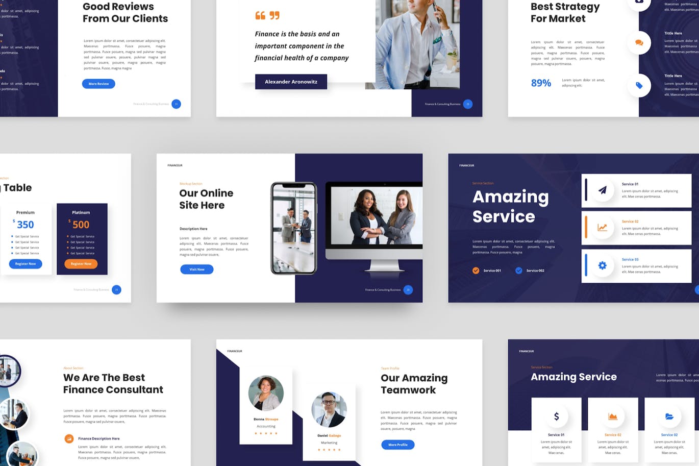 金融与咨询业务PPT幻灯片设计模板 Financeur – Finance & Consulting Powerpoint 幻灯图表 sucaiwan.com
