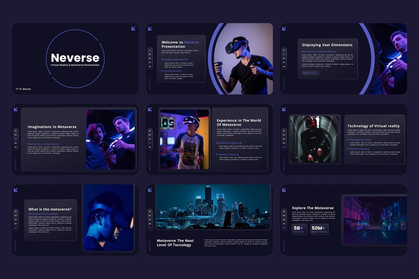 VR/元宇宙PPT设计模板 Neverse – Metaverse PowerPoint Template 幻灯图表 sucaiwan.com