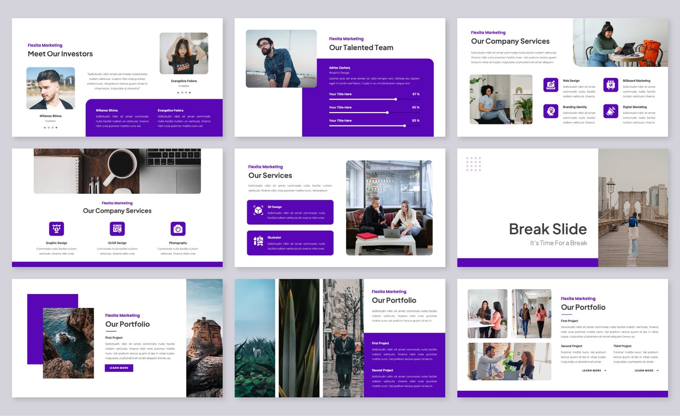营销销售PPT幻灯片设计模板 Flexita – Marketing PowerPoint Template 幻灯图表 sucaiwan.com